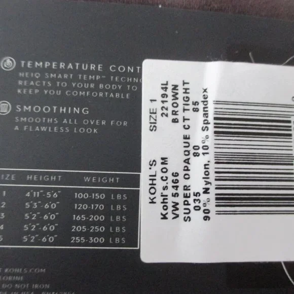 NWT - 2 Pairs Simply Vera Wang Control Top Tights - Brown - sz 1 - MSRP $36.00 - Picture 3 of 3